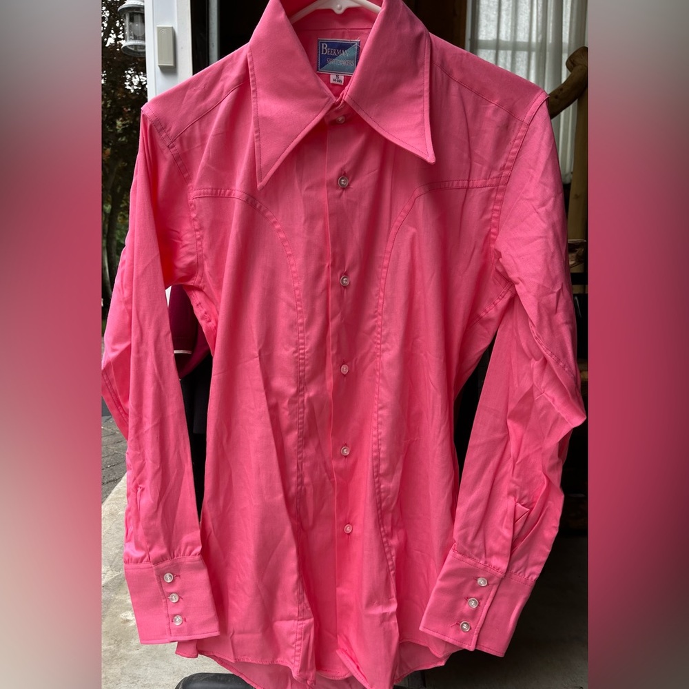 Vintage- 1970s - Bright Pink Men's Shirt.